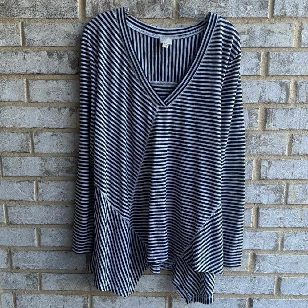 9H15 STCL Anthropologie Postmark Long Sleeve Striped Asymmetrical Shirt Size L